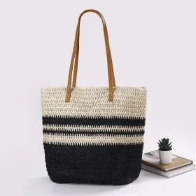 Straw Weave Beach Holiday Bag Shoulder Bag Zip Top