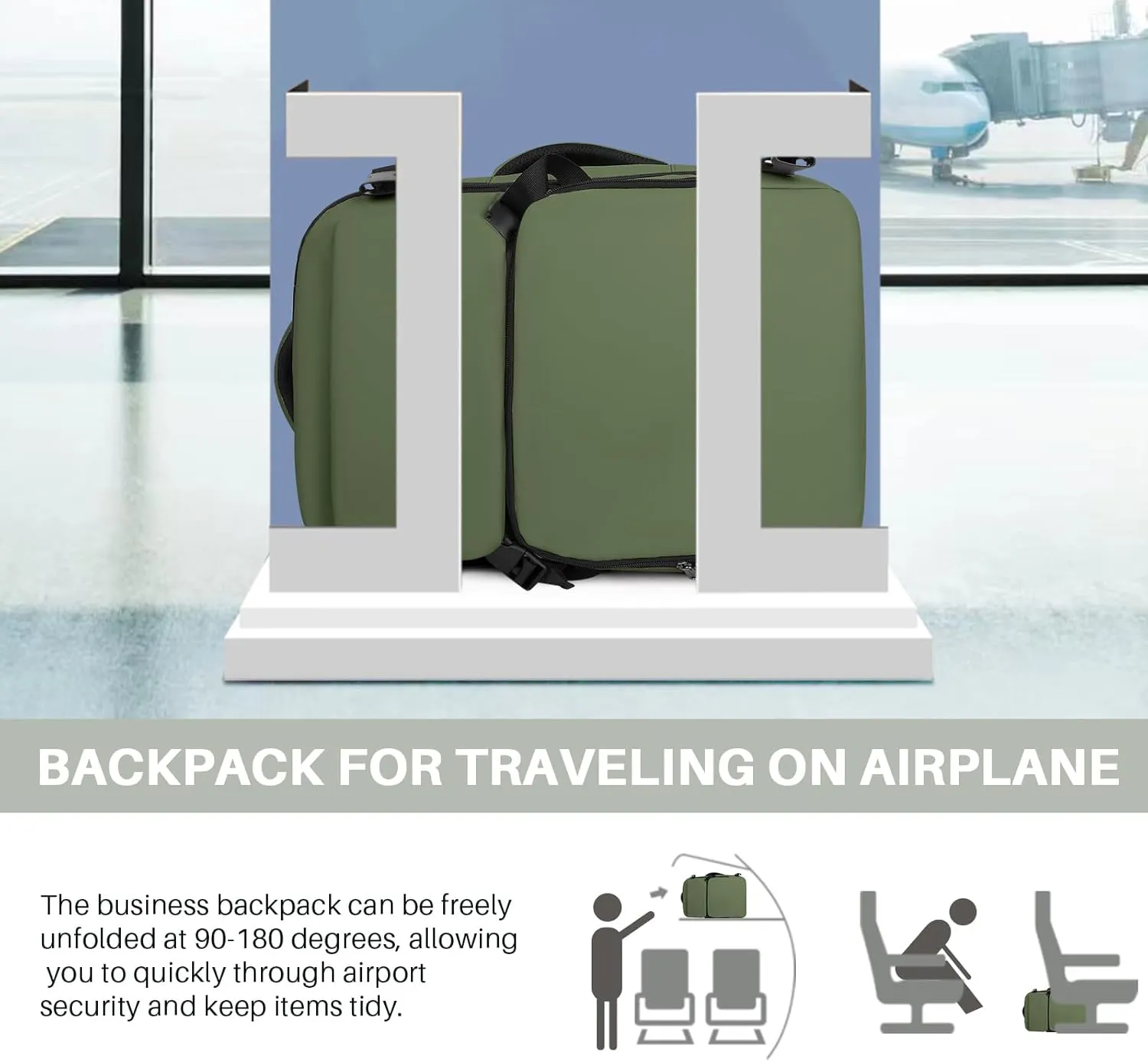 Travel Backpack Carry On Flight Approved, Lightweight Large Travel Backpack, Expandable with USB Charging Hole, Waterproof Causal Bookbag for Travel Work College Fits 17inch Laptop, Green