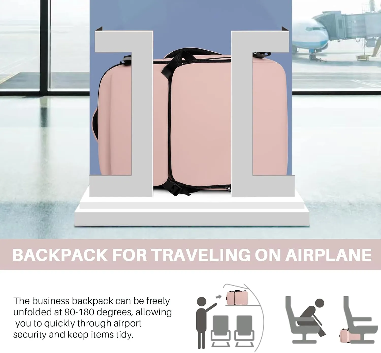 Travel Backpack Carry On Flight Approved, Lightweight Large Travel Backpack, Expandable with USB Charging Hole, Waterproof Causal Bookbag for Travel Work College Fits 17inch Laptop, Pink