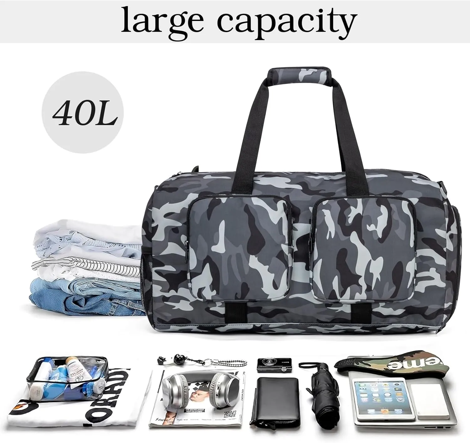 Travel Duffel Bags 40L,Gym Bag, Travel Bag, Duffle Bag for Men, Foldable Overnight Weekender Bags for Women & Men with Adjustable Shoulder Strap