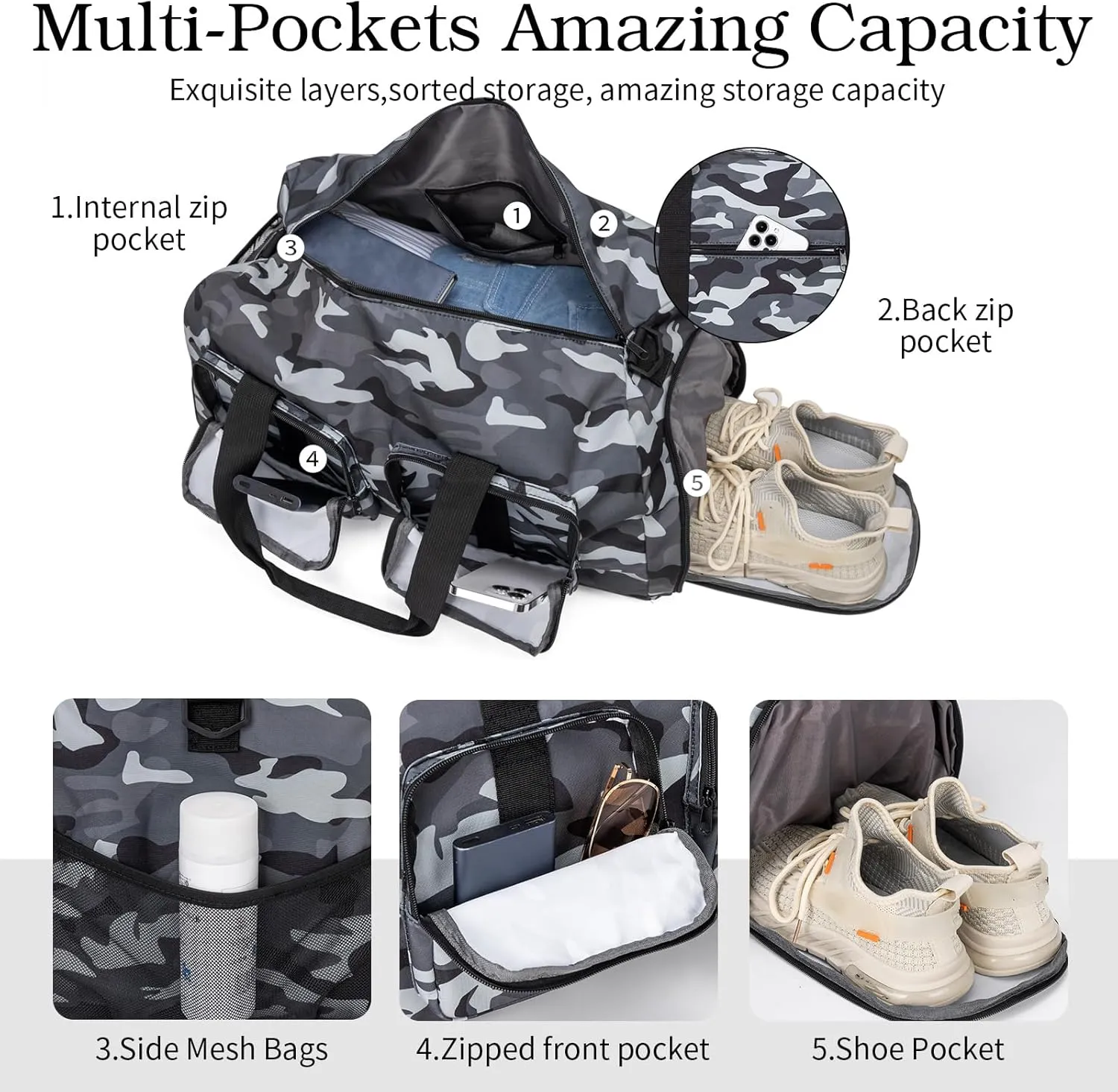 Travel Duffel Bags 40L,Gym Bag, Travel Bag, Duffle Bag for Men, Foldable Overnight Weekender Bags for Women & Men with Adjustable Shoulder Strap
