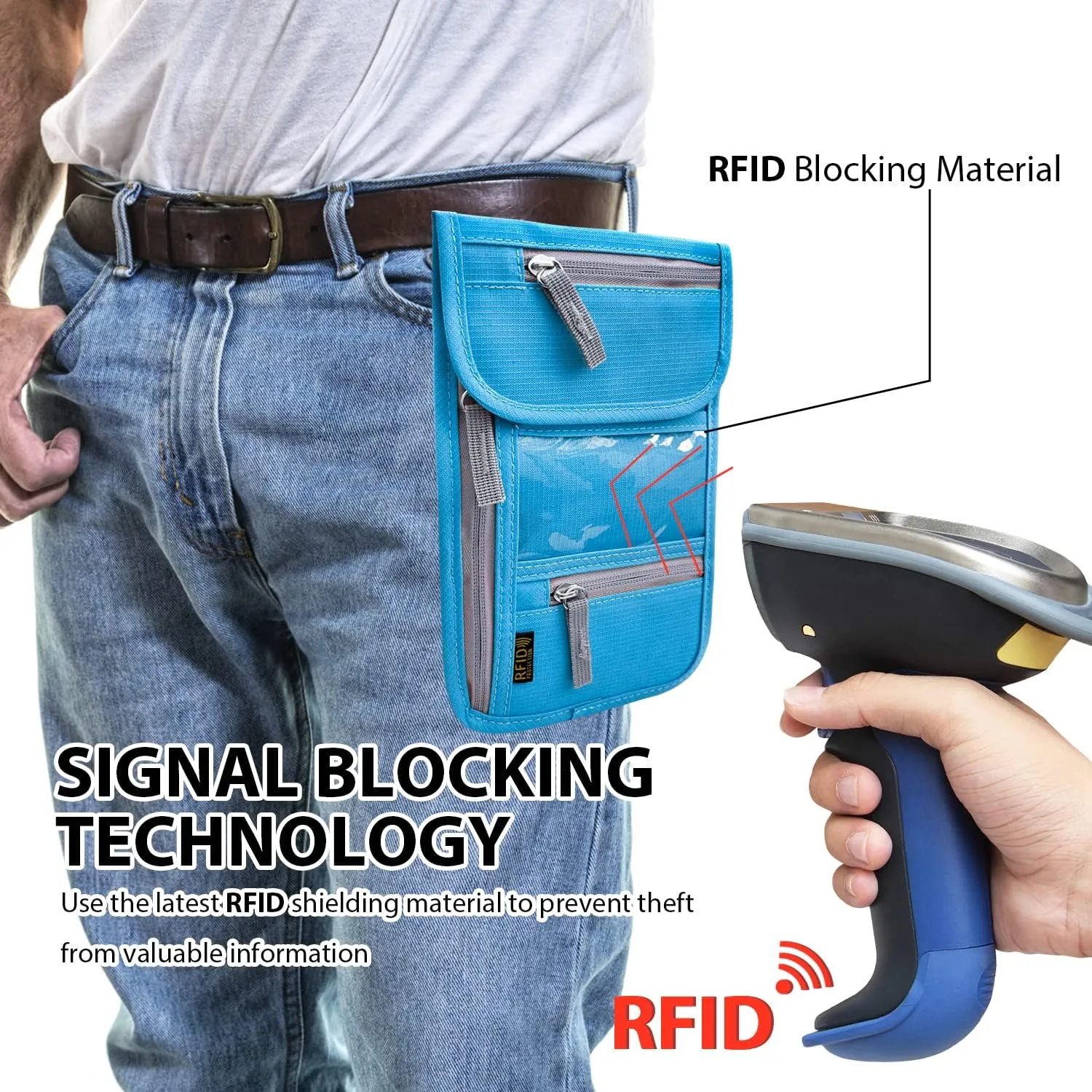 Travel Neck Wallet, RFID Blocking Passport Holder with Adjustable Neck Strap for Men and Women to Keep Cash, Credit Cards and Travel Documents Safe - Blue