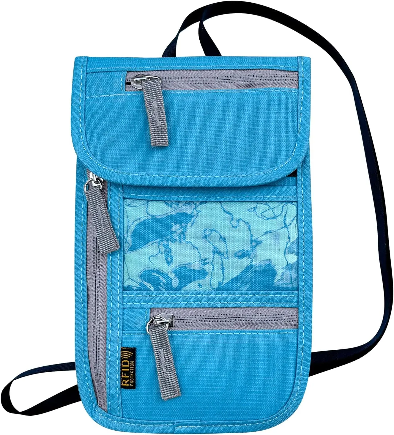Travel Neck Wallet, RFID Blocking Passport Holder with Adjustable Neck Strap for Men and Women to Keep Cash, Credit Cards and Travel Documents Safe - Blue