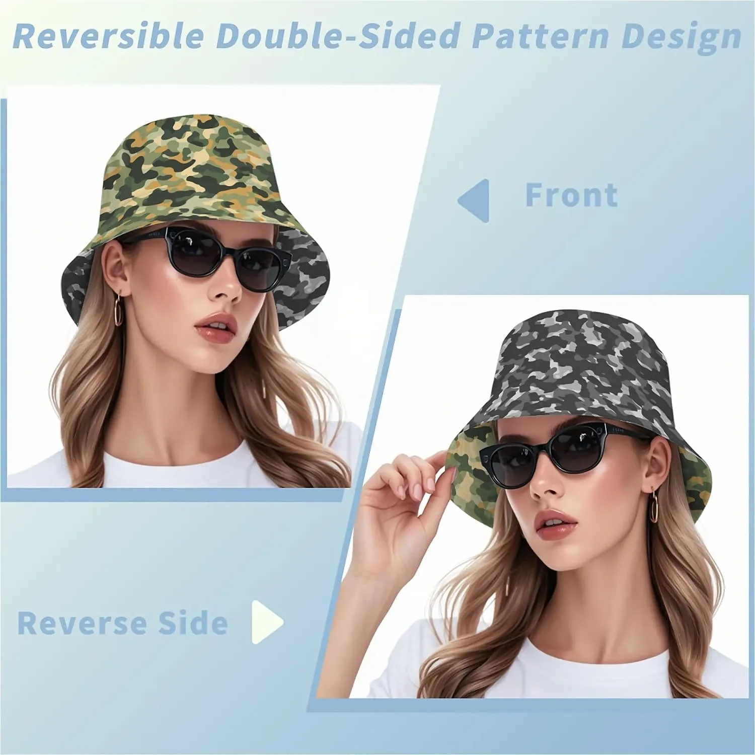Unisex Print Double Side Wear Summer Reversible Sun Fishing Bucket Hat for Men Women Teens,Tropic Vibes