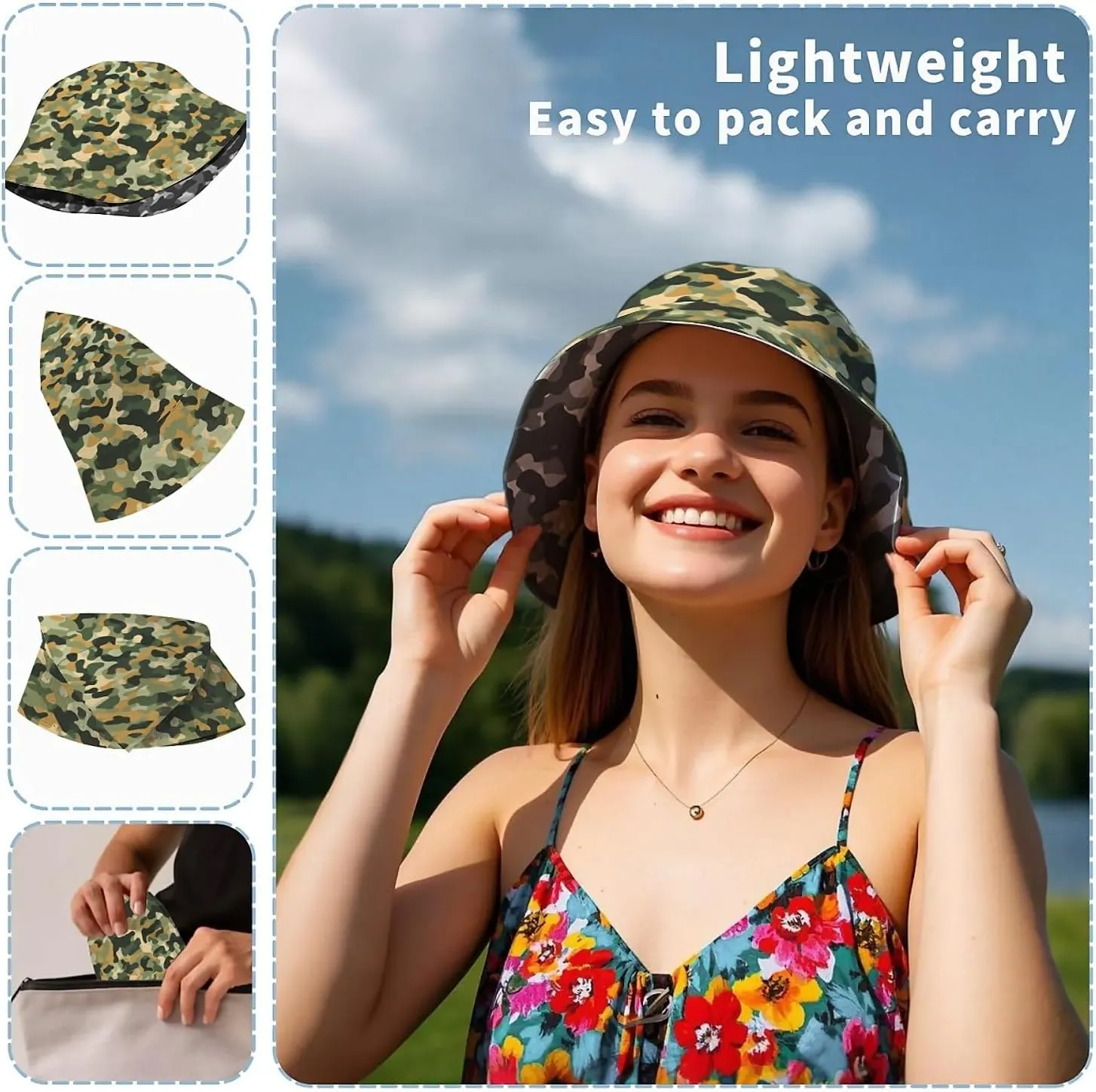 Unisex Print Double Side Wear Summer Reversible Sun Fishing Bucket Hat for Men Women Teens,Tropic Vibes