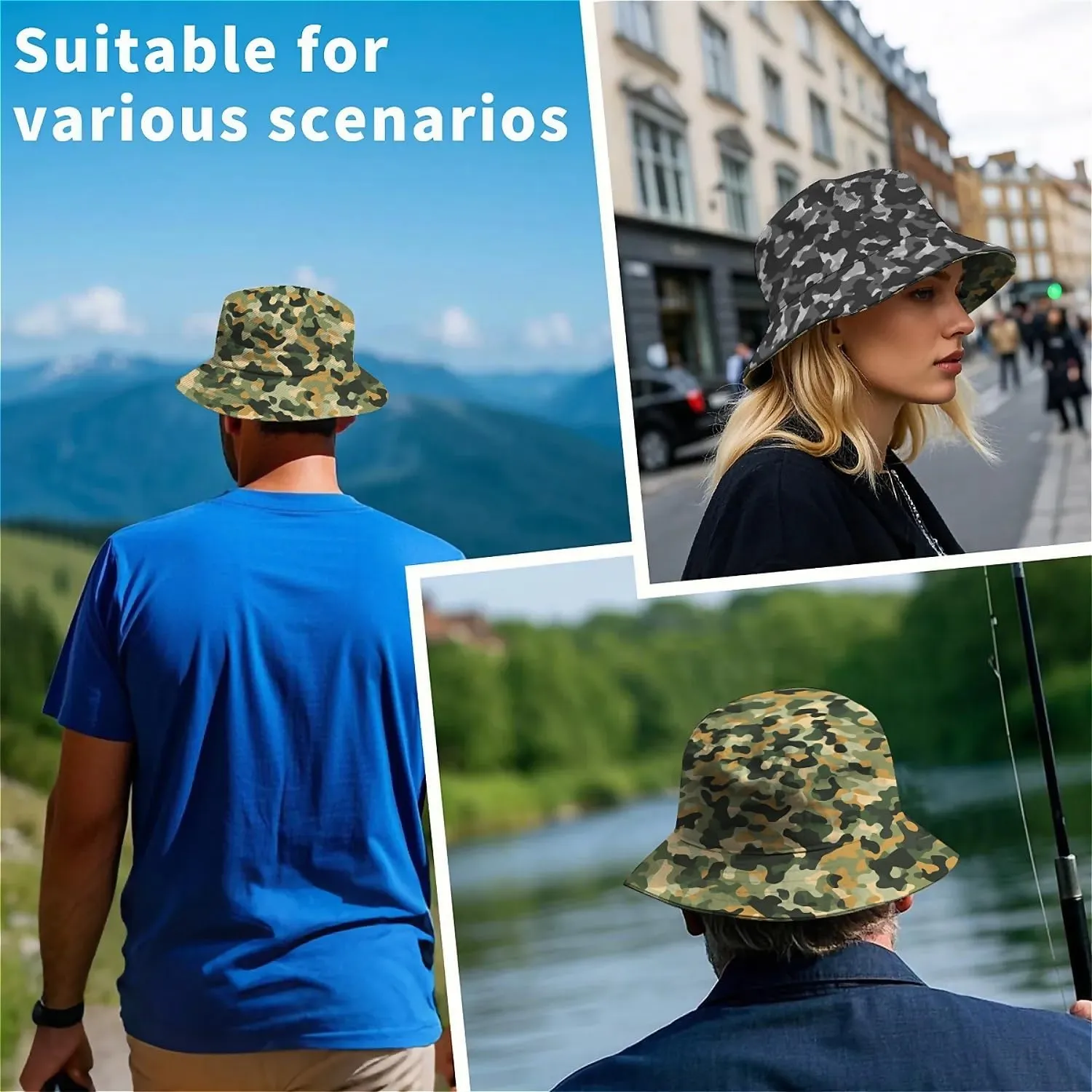 Unisex Print Double Side Wear Summer Reversible Sun Fishing Bucket Hat for Men Women Teens,Tropic Vibes