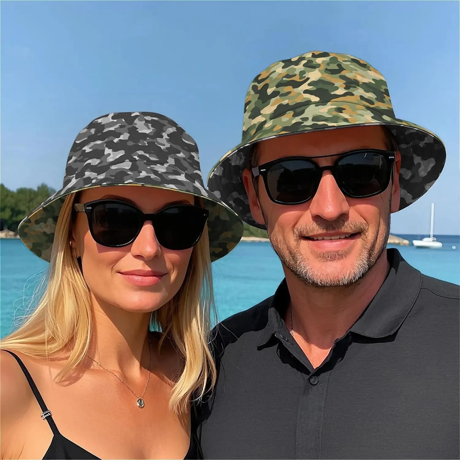 Unisex Print Double Side Wear Summer Reversible Sun Fishing Bucket Hat for Men Women Teens,Tropic Vibes