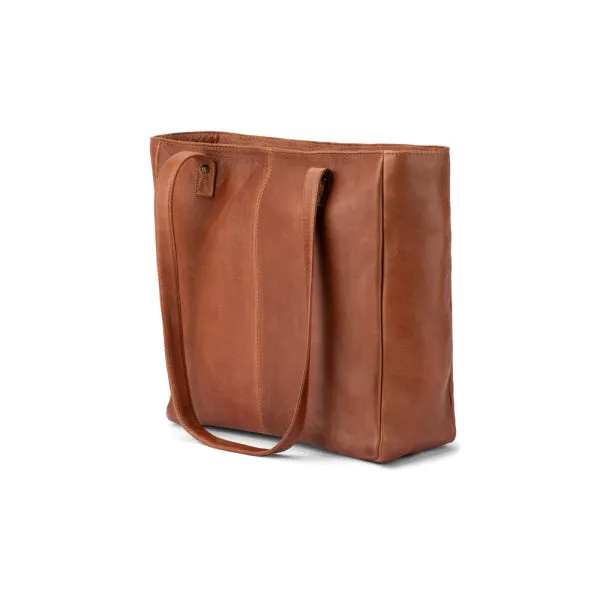 Verona - VTB-0015 2 Strap leather tote zip top - Cognac