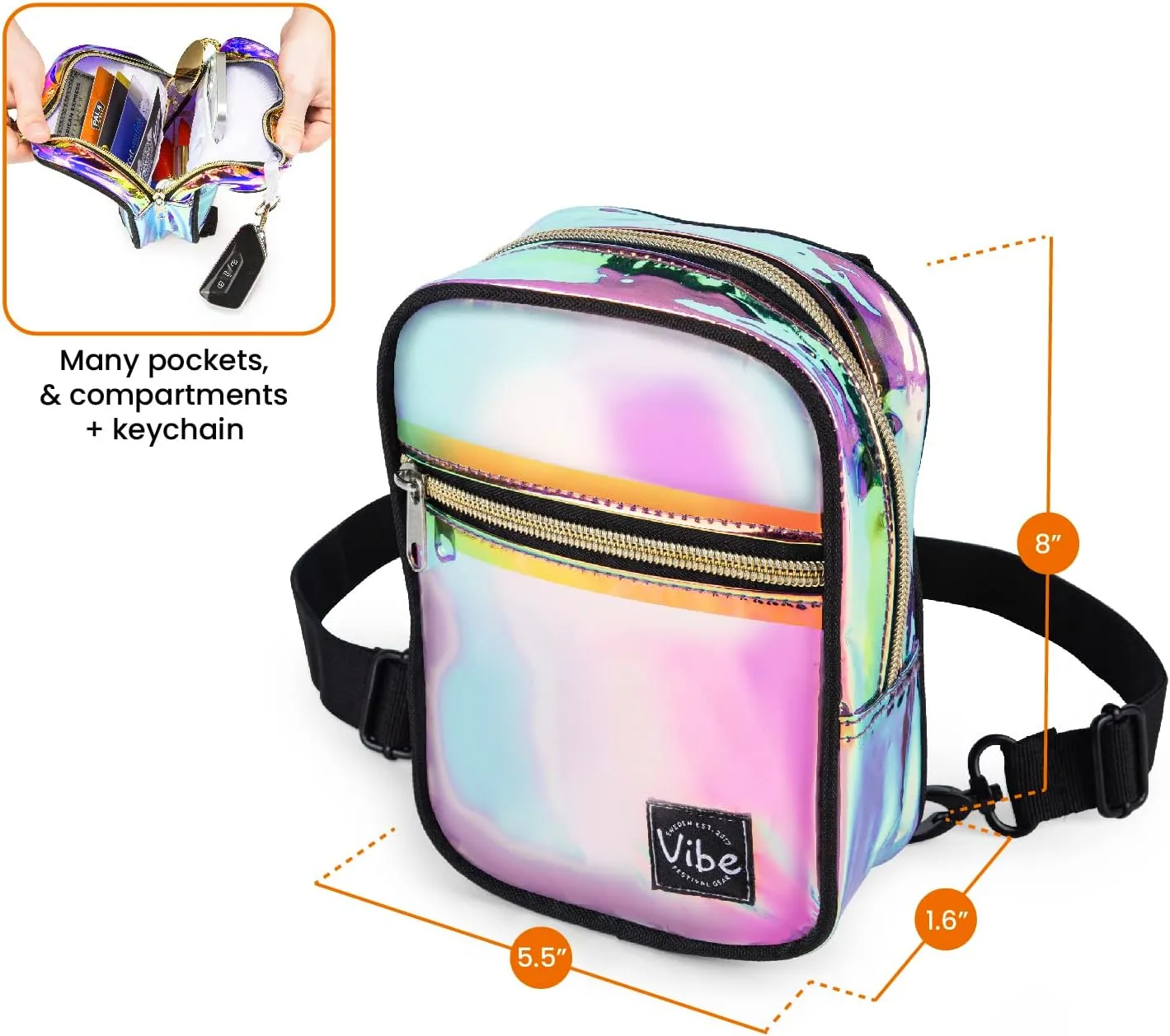 Vibe Festival Gear Small Crossbody Sling Bag for Women Men 5in1 Multi-Use from (rPET) Recycled Polyester Belt Bag Cross Body Backpack Fanny Pack Purse - Purple