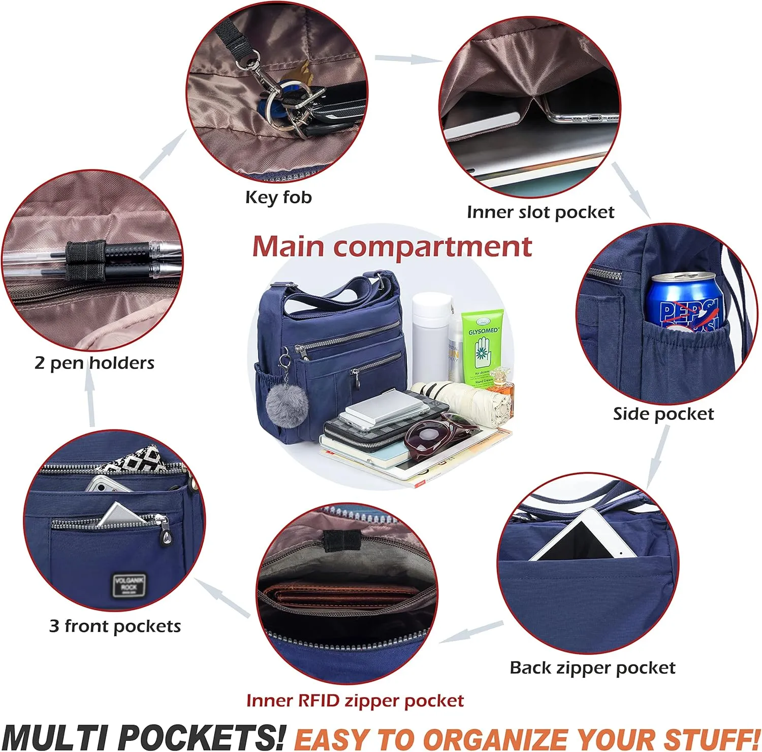 VOLGANIK ROCK Crossbody Bags for Women with RFID Pocket Anti Theft Handbag Water Resistant Shoulder Bags Travel Purse