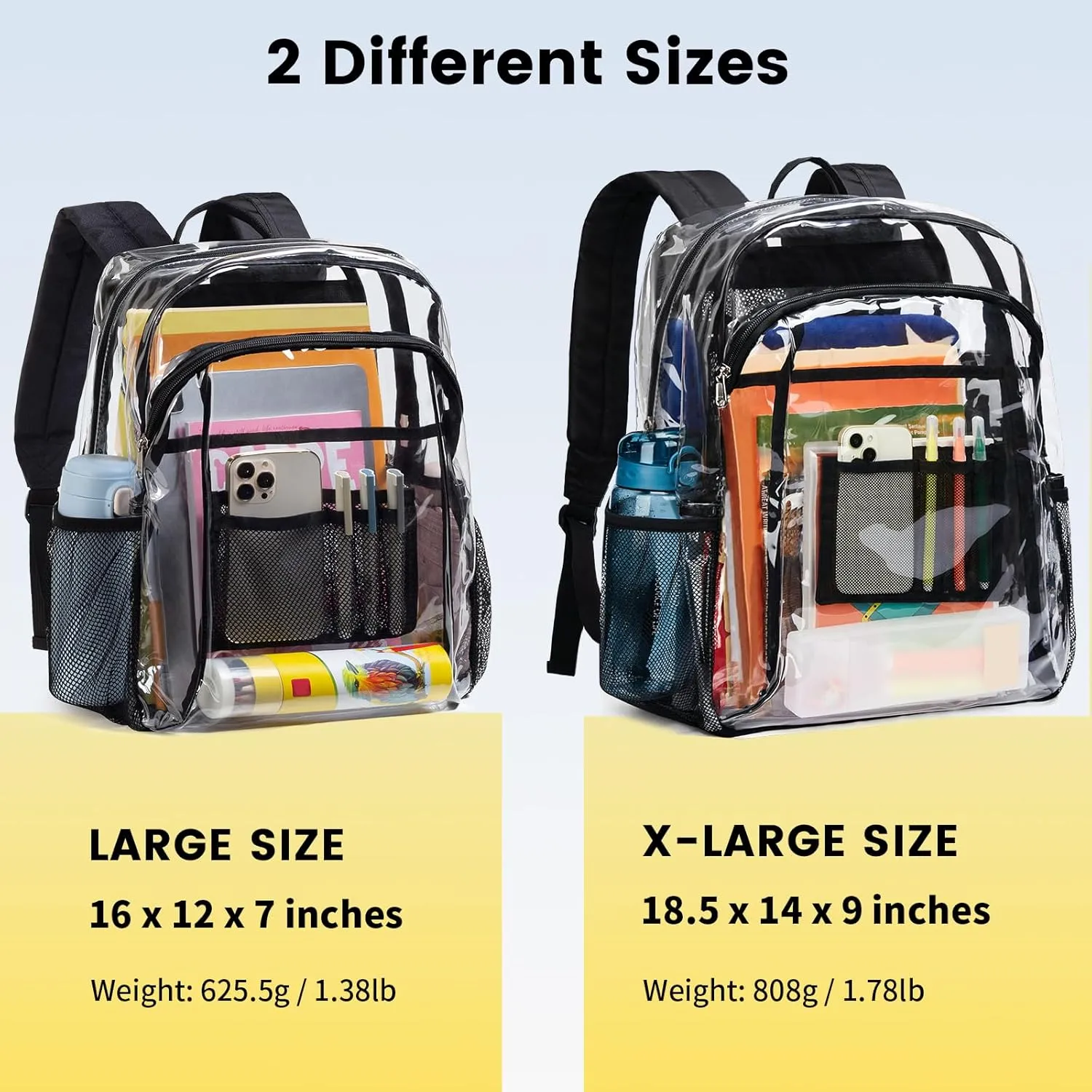 Vorspack Clear Backpack Heavy Duty - Extra Large Clear Book Bag with Multi-pockets See Through Backpack for College Workplace Travel - Black