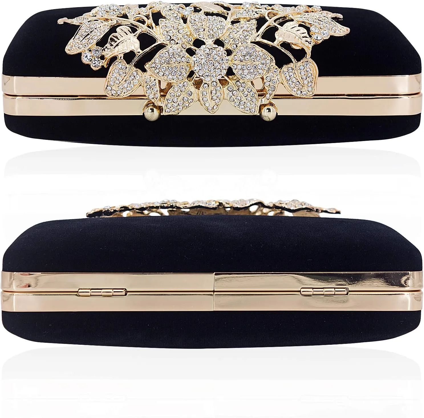 Womens Evening Bag with Flower Closure Rhinestone Crystal Clutch Purse for Wedding Party