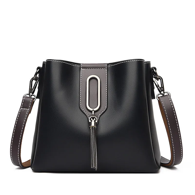 Women's Leather Stylish Chain Bucket Bag